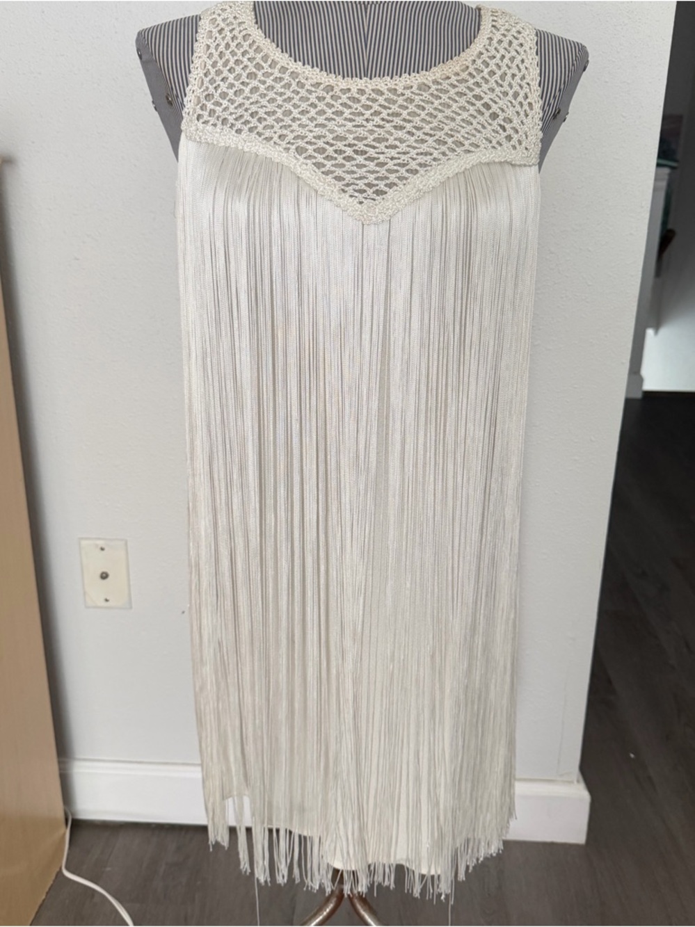 Guess Cream Crochet Fringe Dress